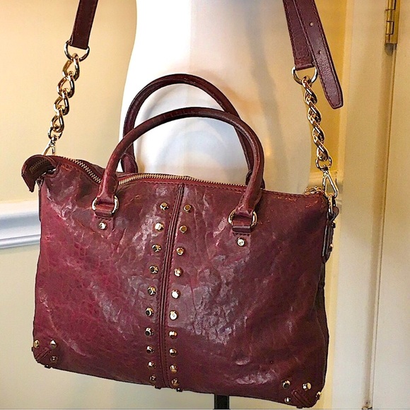 MICHAEL KORS Wine Red Leather Hardware Studded Briefcase Crossbody Shoulder Bag - Picture 4 of 14
